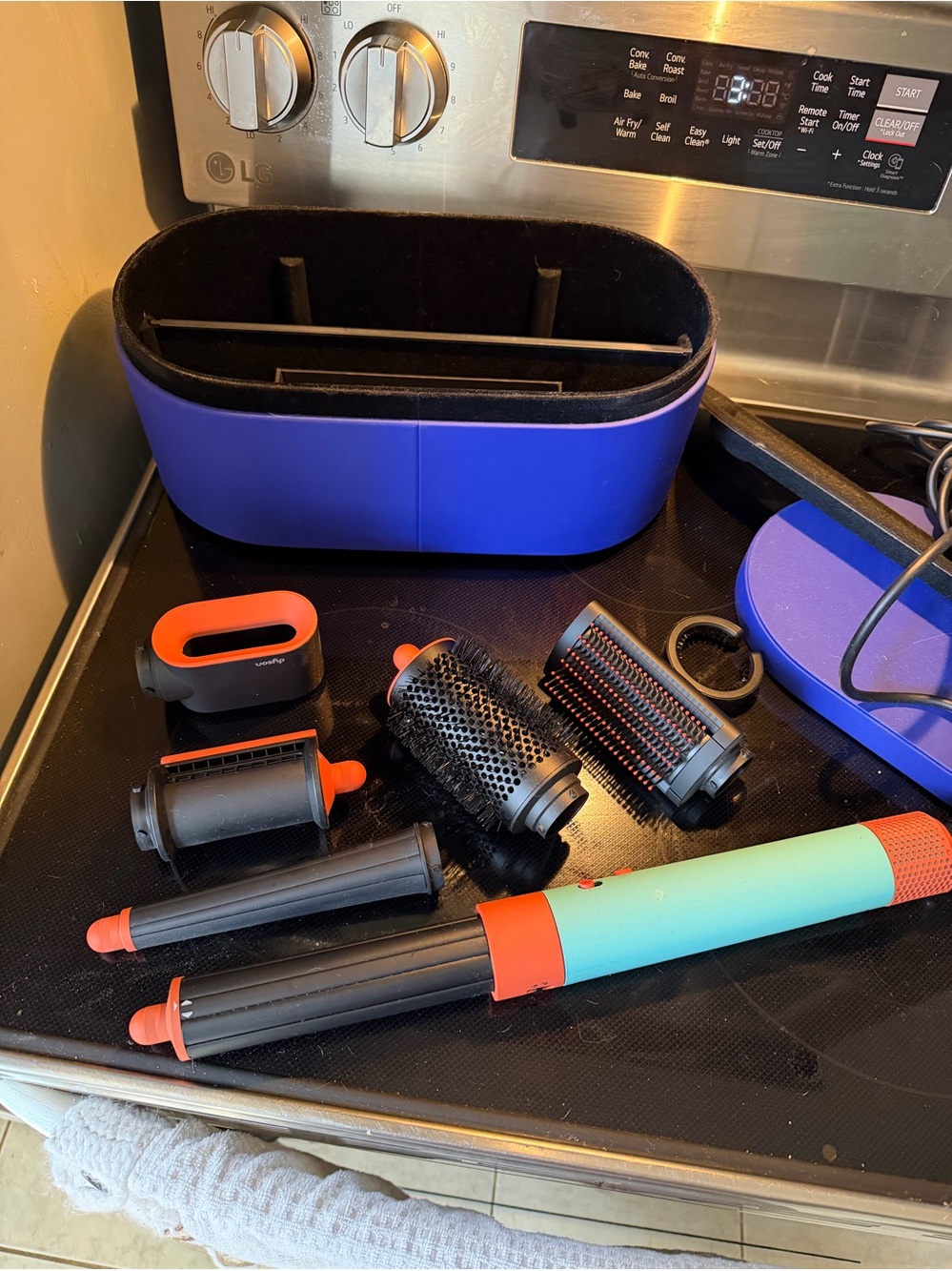 Dyson Airwrap I.d.  Styling Brush Set in Aqua and Orange with Purple Case